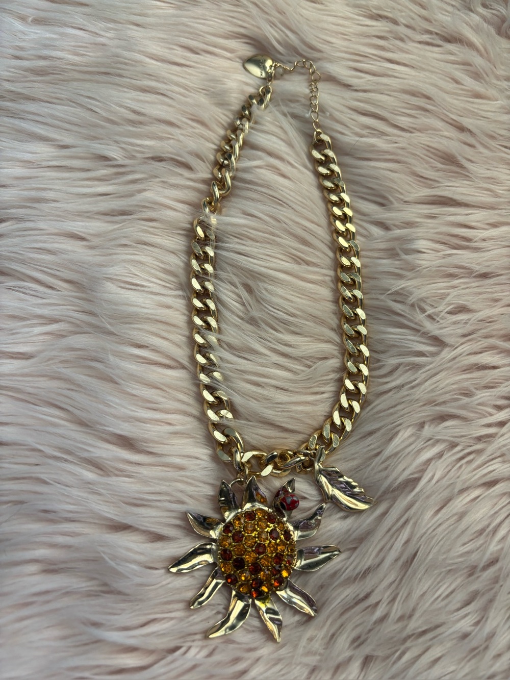 Betsey Johnson Gold-Tone Sunflower Pendant Necklace with Amber Crystals